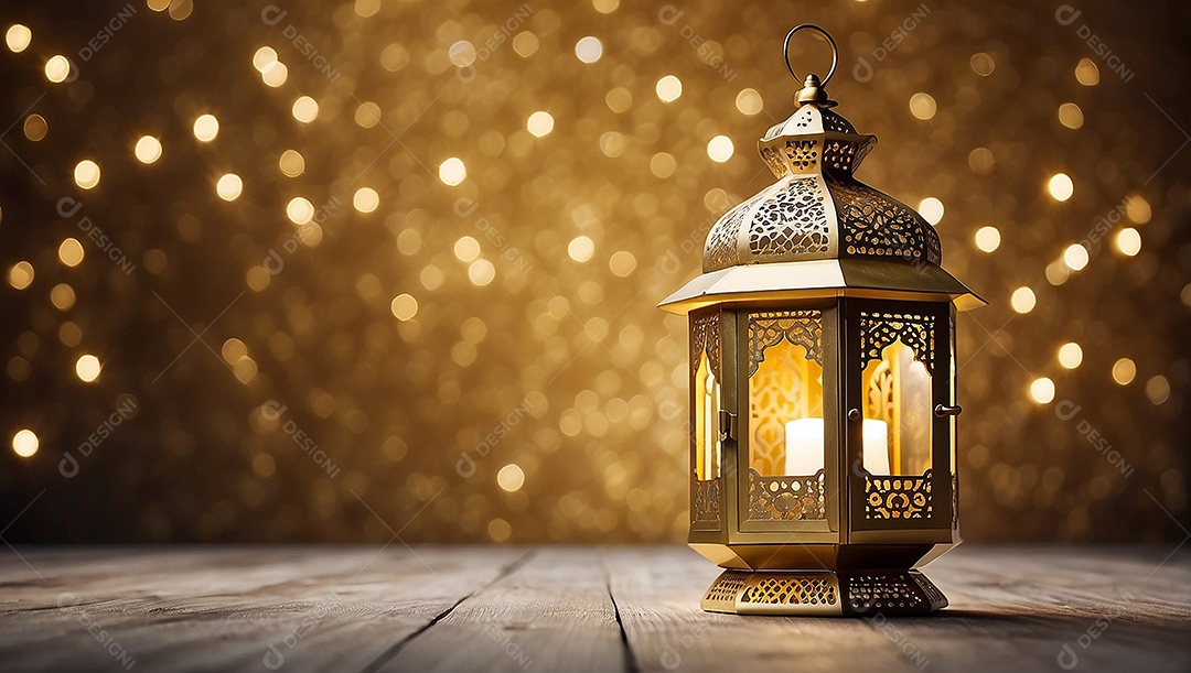 Lanterna islâmica de ouro padrão espaço vazio lua nuvens luzes