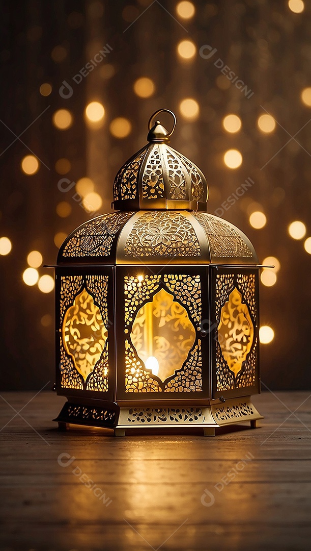 Lanterna islâmica de ouro padrão espaço vazio lua nuvens luzes