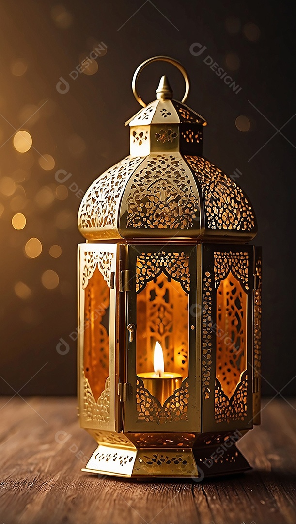 Lanterna islâmica de ouro padrão espaço vazio lua nuvens luzes