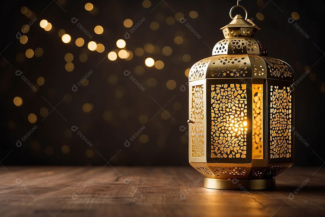 Lanterna islâmica de ouro padrão espaço vazio lua nuvens luzes