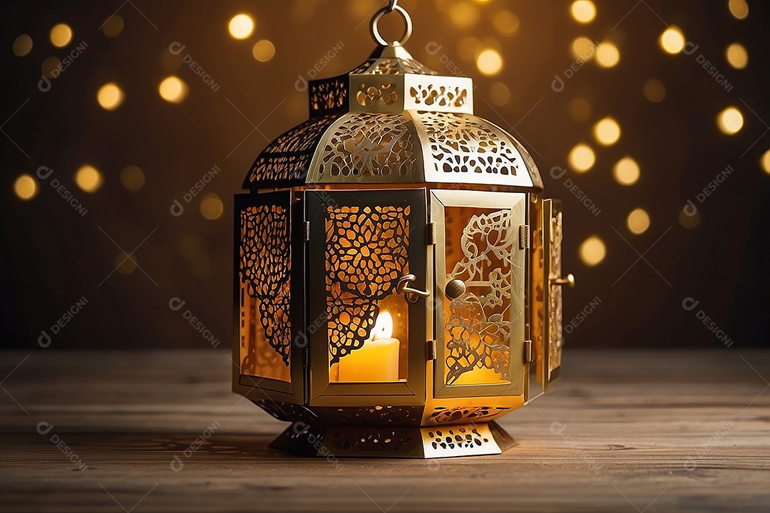 Lanterna islâmica de ouro padrão espaço vazio lua nuvens luzes