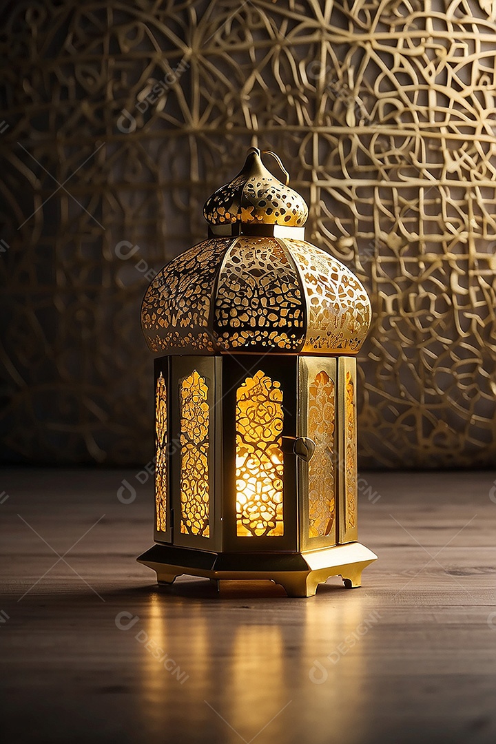 Lanterna islâmica de ouro padrão espaço vazio lua nuvens luzes