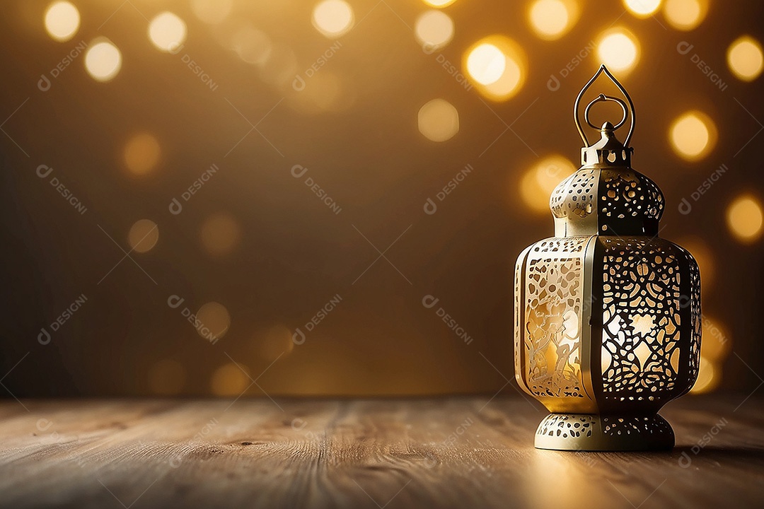 Lanterna islâmica de ouro padrão espaço vazio lua nuvens luzes