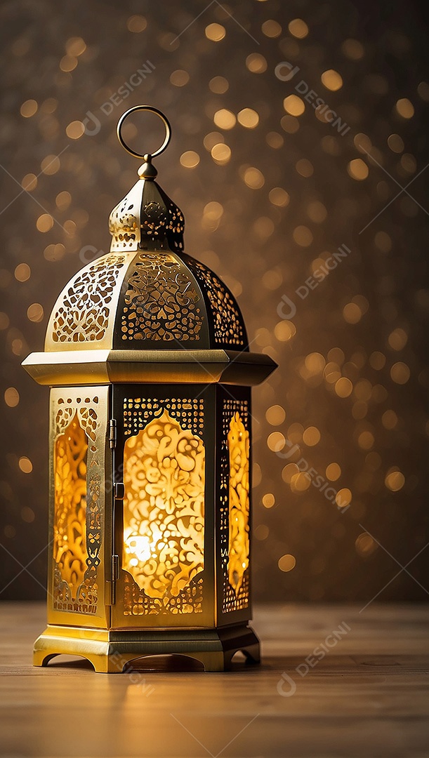 Lanterna islâmica de ouro padrão espaço vazio lua nuvens luzes
