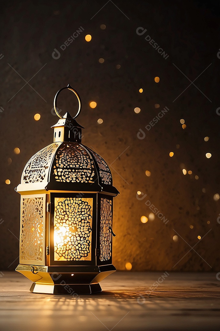 Lanterna islâmica de ouro padrão espaço vazio lua nuvens luzes