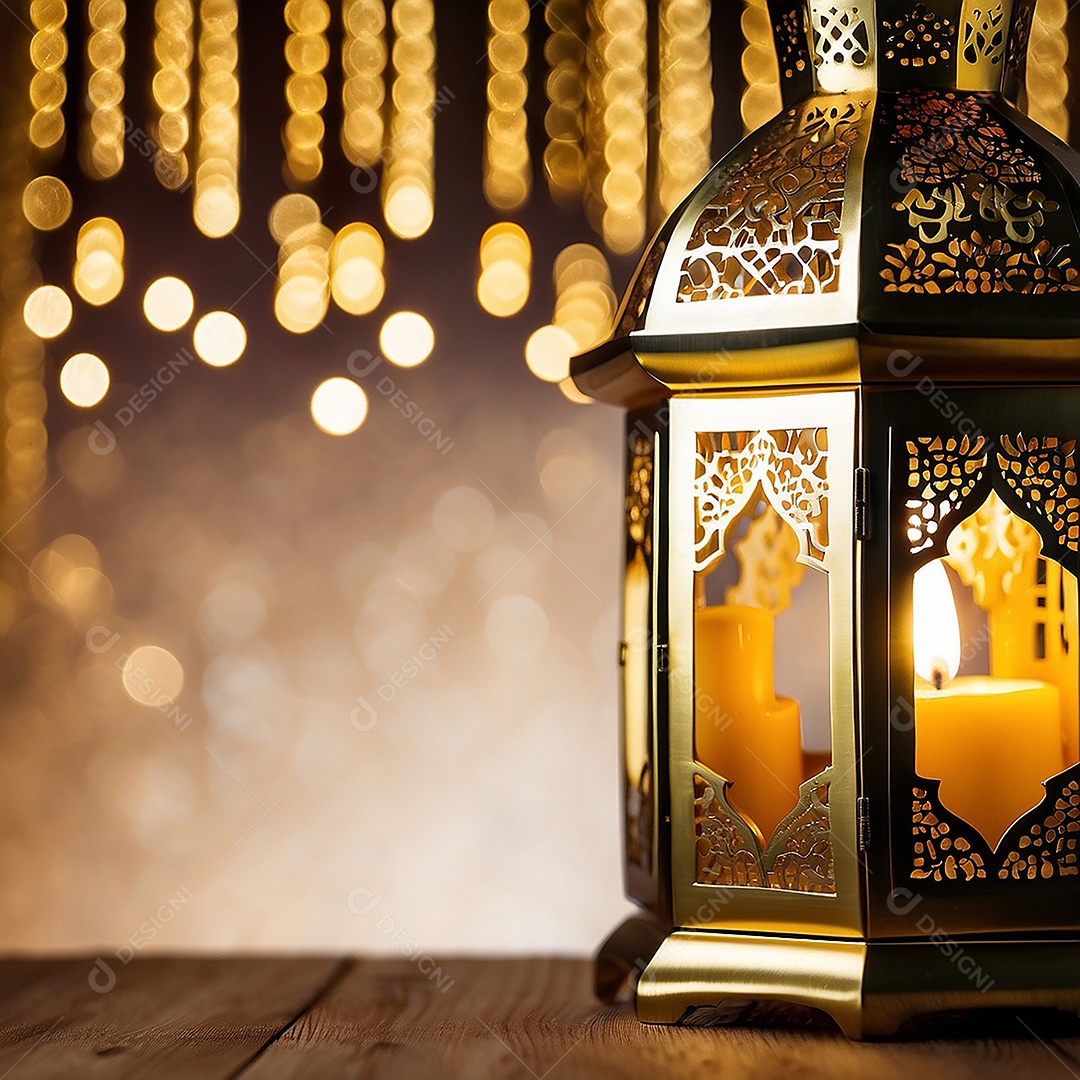 Lanterna islâmica de ouro padrão espaço vazio lua nuvens luzes