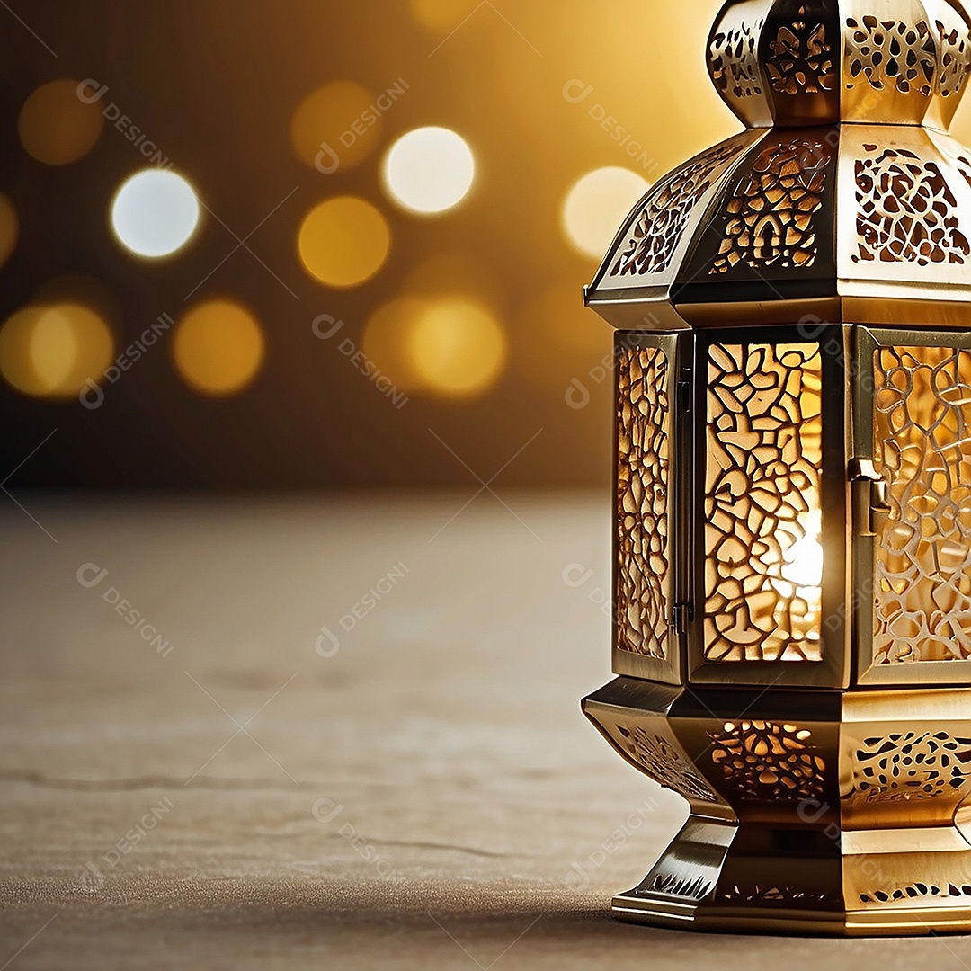 Lanterna islâmica de ouro padrão espaço vazio lua nuvens luzes