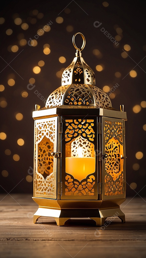 Lanterna islâmica de ouro padrão espaço vazio lua nuvens luzes