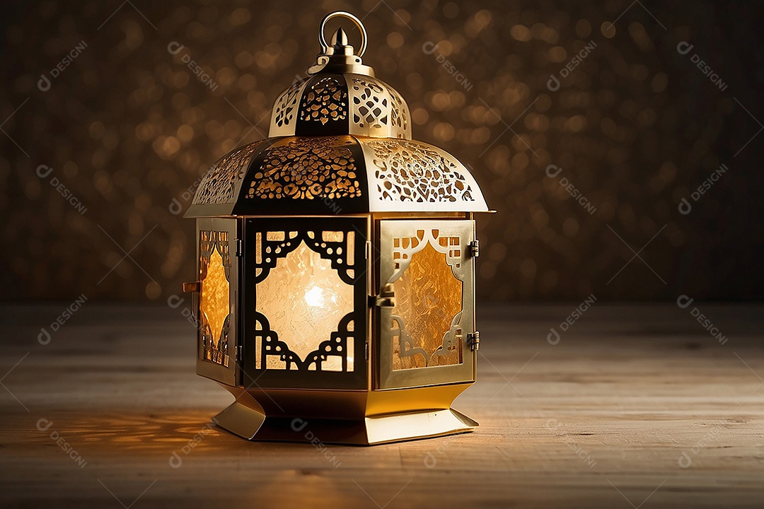 Lanterna islâmica de ouro padrão espaço vazio lua nuvens luzes
