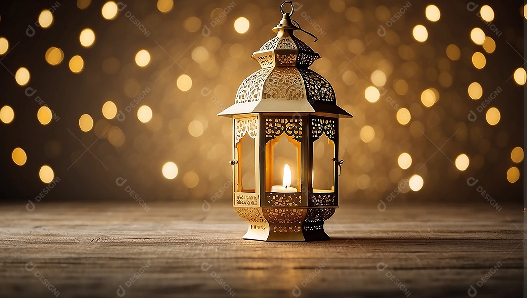 Lanterna islâmica de ouro padrão espaço vazio lua nuvens luzes