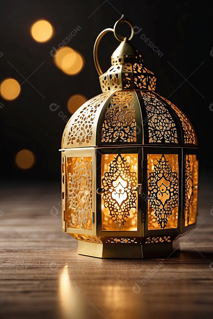 Lanterna islâmica de ouro padrão espaço vazio lua nuvens luzes