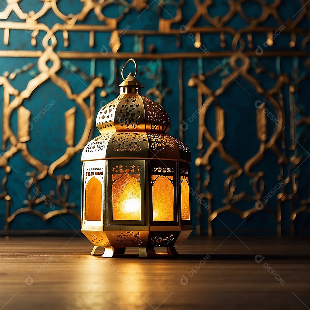 Lanterna islâmica de ouro padrão espaço vazio lua nuvens luzes