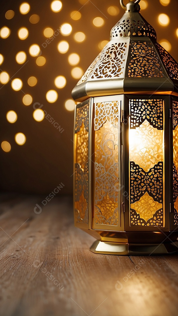 Lanterna islâmica de ouro padrão espaço vazio lua nuvens luzes