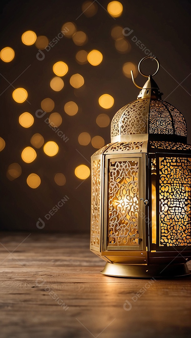 Lanterna islâmica de ouro padrão espaço vazio lua nuvens luzes
