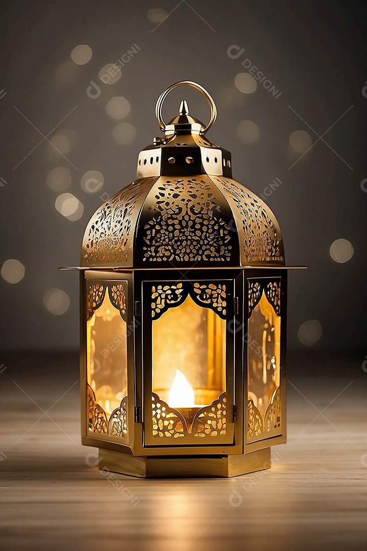 Lanterna islâmica de ouro padrão espaço vazio lua nuvens luzes