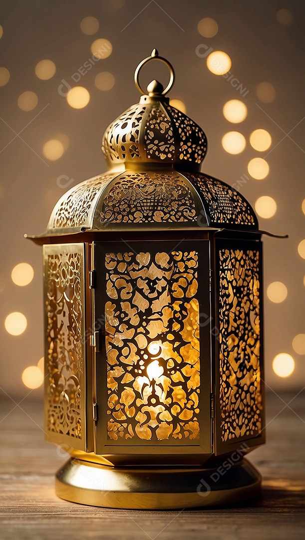 Lanterna islâmica de ouro padrão espaço vazio lua nuvens luzes