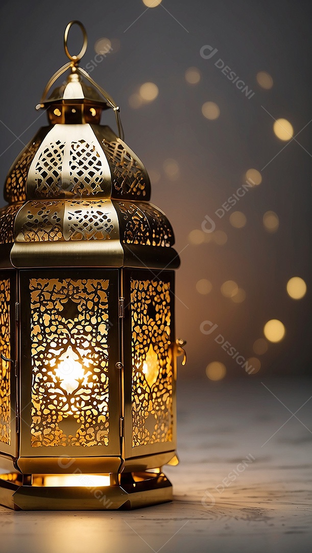Lanterna islâmica de ouro padrão espaço vazio lua nuvens luzes