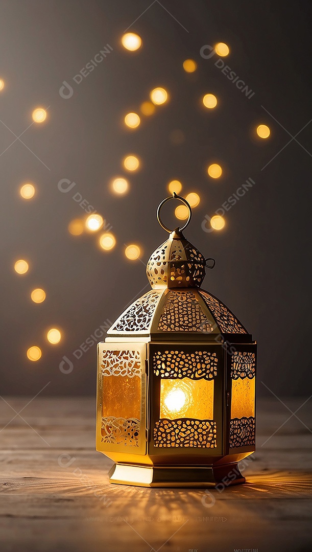Lanterna islâmica de ouro padrão espaço vazio lua nuvens luzes
