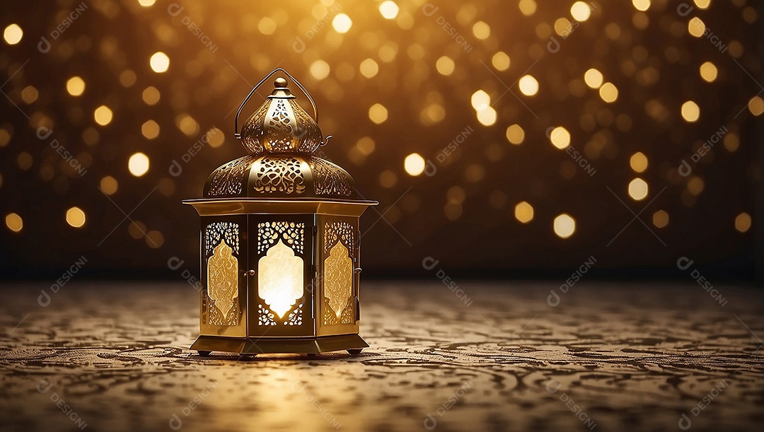 Lanterna islâmica de ouro padrão espaço vazio lua nuvens luzes