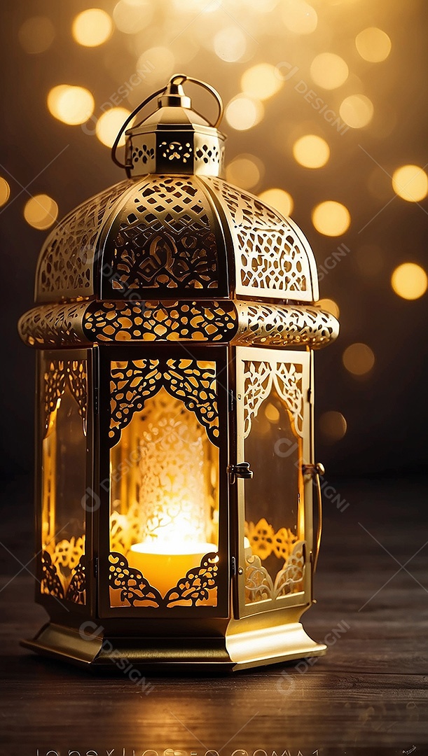Lanterna islâmica de ouro padrão espaço vazio lua nuvens luzes