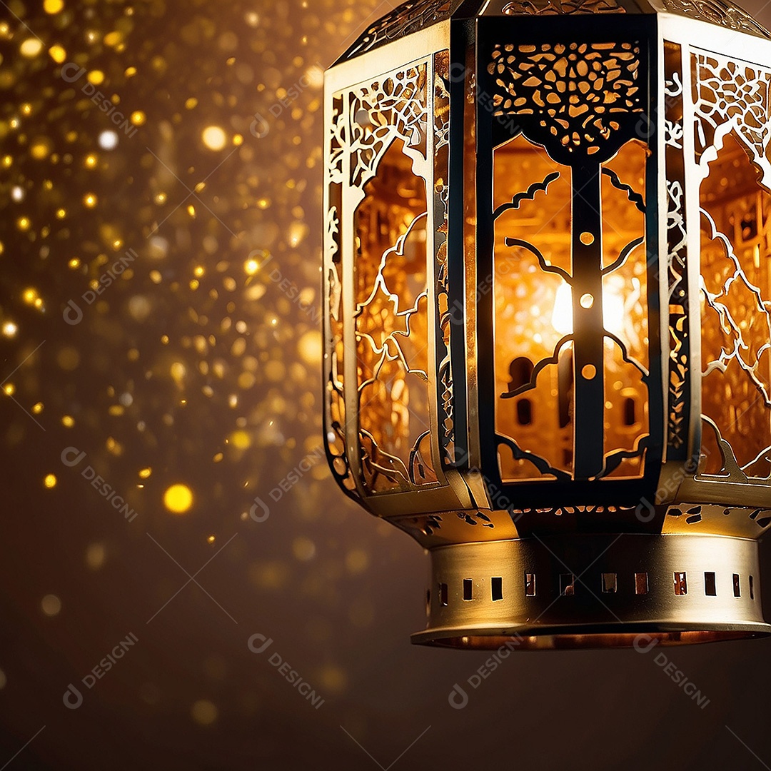 Lanterna islâmica de ouro padrão espaço vazio lua nuvens luzes