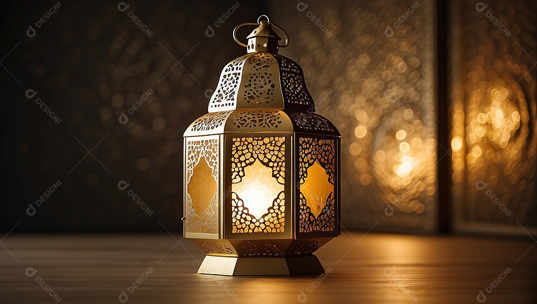 Lanterna islâmica de ouro padrão espaço vazio lua nuvens luzes