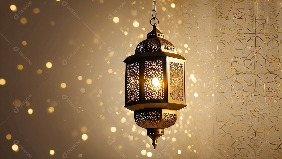 Lanterna islâmica de ouro padrão espaço vazio lua nuvens luzes