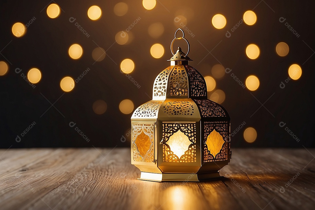 Lanterna islâmica de ouro padrão espaço vazio lua nuvens luzes