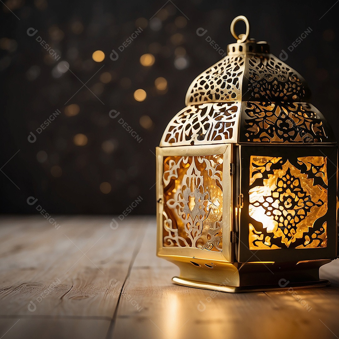 Lanterna islâmica de ouro padrão espaço vazio lua nuvens luzes