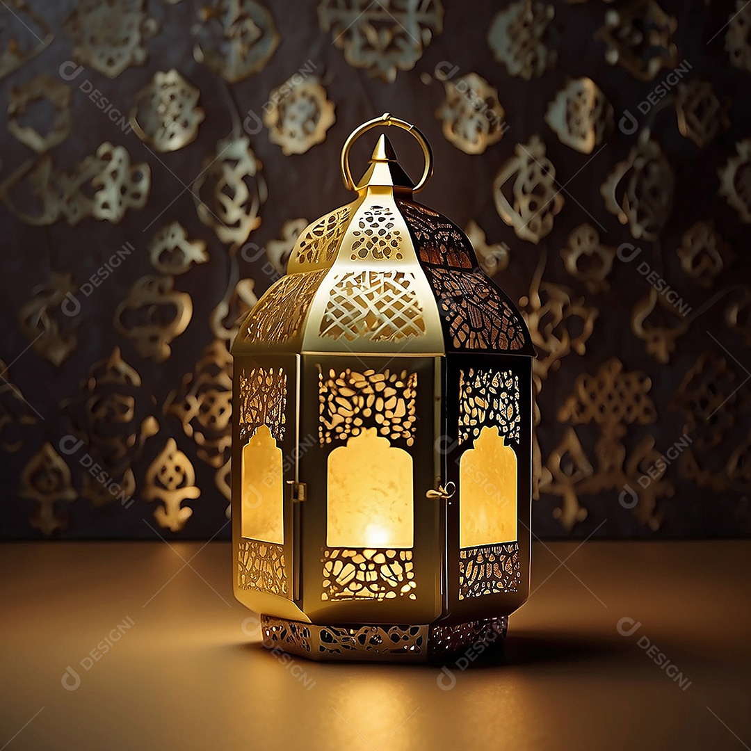 Lanterna islâmica de ouro padrão espaço vazio lua nuvens luzes
