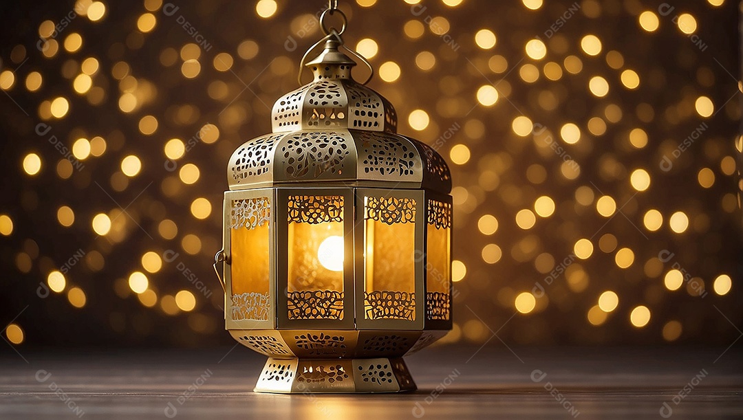 Lanterna islâmica de ouro padrão espaço vazio lua nuvens luzes