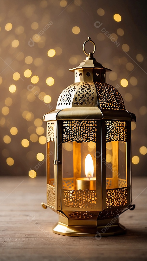 Lanterna islâmica de ouro padrão espaço vazio lua nuvens luzes