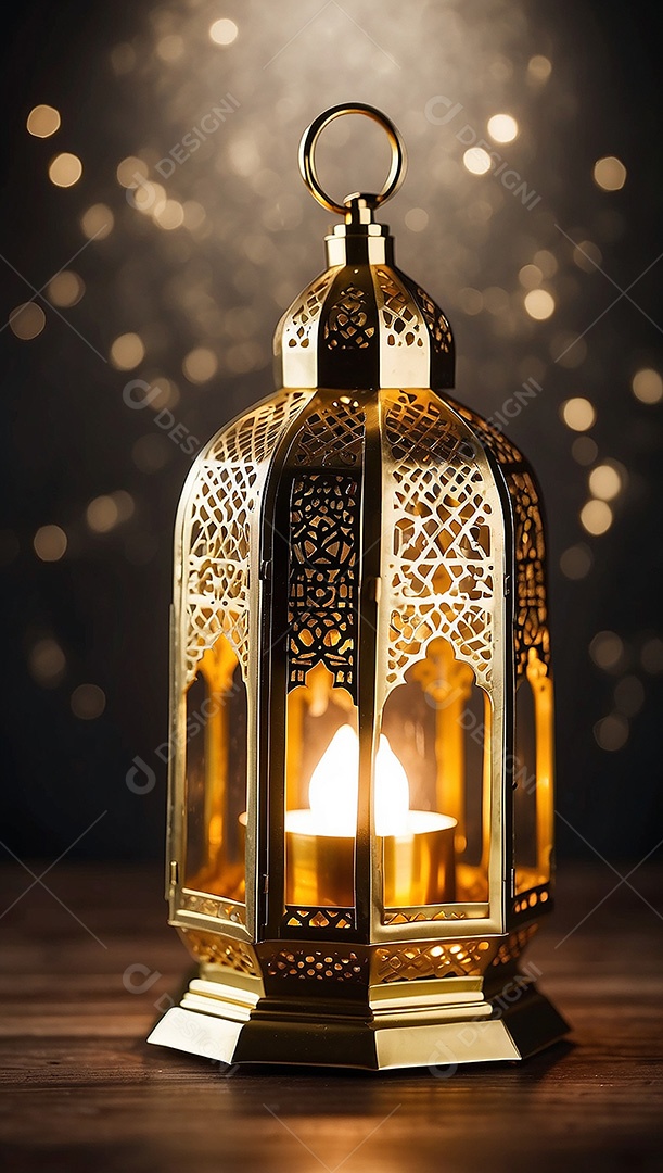 Lanterna islâmica de ouro padrão espaço vazio lua nuvens luzes