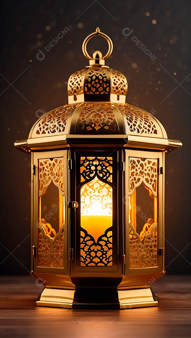 Lanterna islâmica de ouro padrão espaço vazio lua nuvens luzes