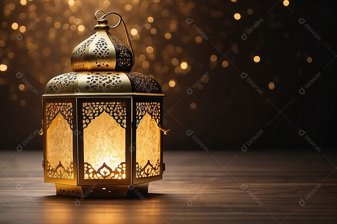 Lanterna islâmica de ouro padrão espaço vazio lua nuvens luzes