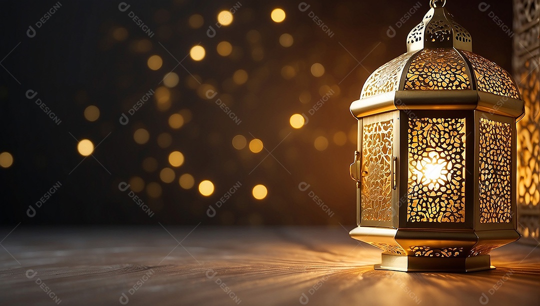 Lanterna islâmica de ouro padrão espaço vazio lua nuvens luzes
