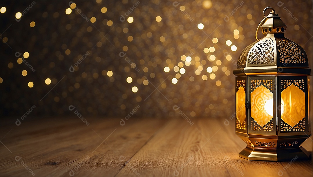 Lanterna islâmica de ouro padrão espaço vazio lua nuvens luzes