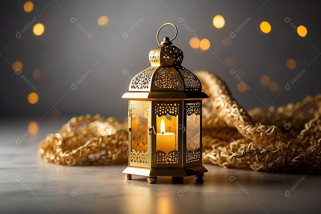 Lanterna islâmica de ouro padrão espaço vazio lua nuvens luzes