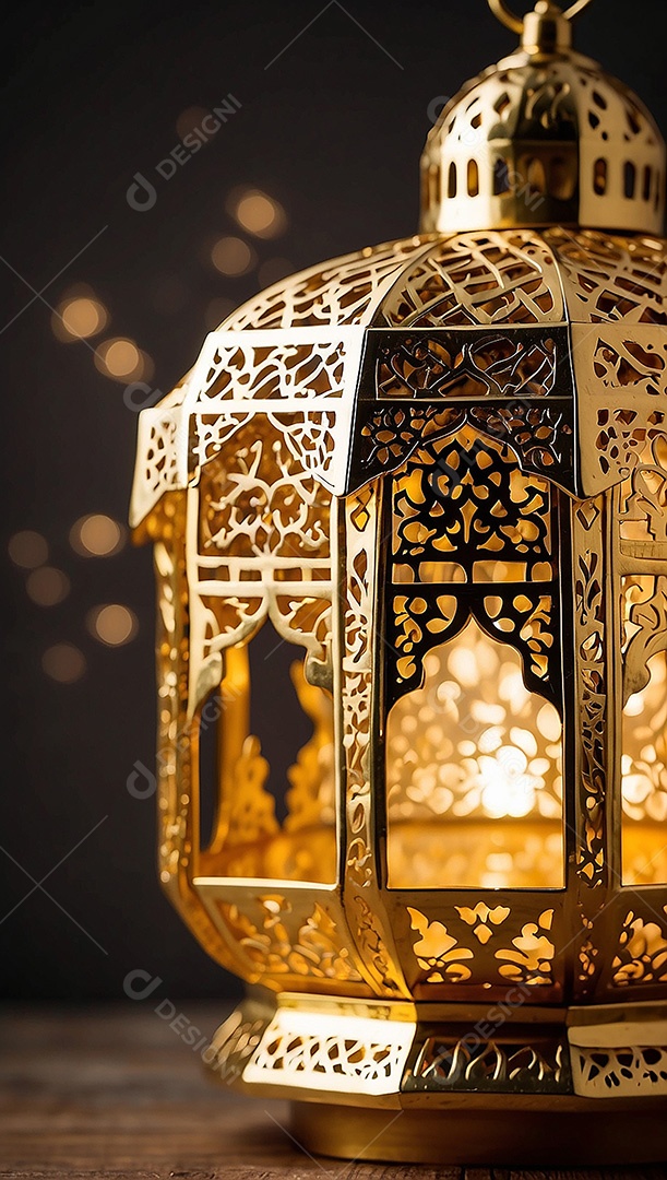 Lanterna islâmica de ouro padrão espaço vazio lua nuvens luzes