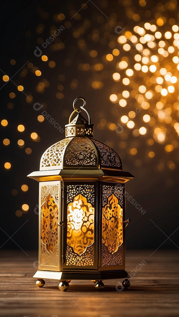 Lanterna islâmica de ouro padrão espaço vazio lua nuvens luzes