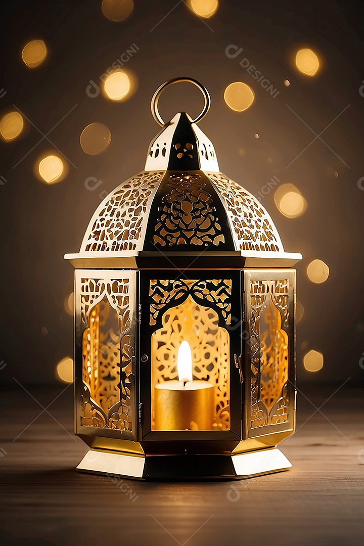 Lanterna islâmica de ouro padrão espaço vazio lua nuvens luzes