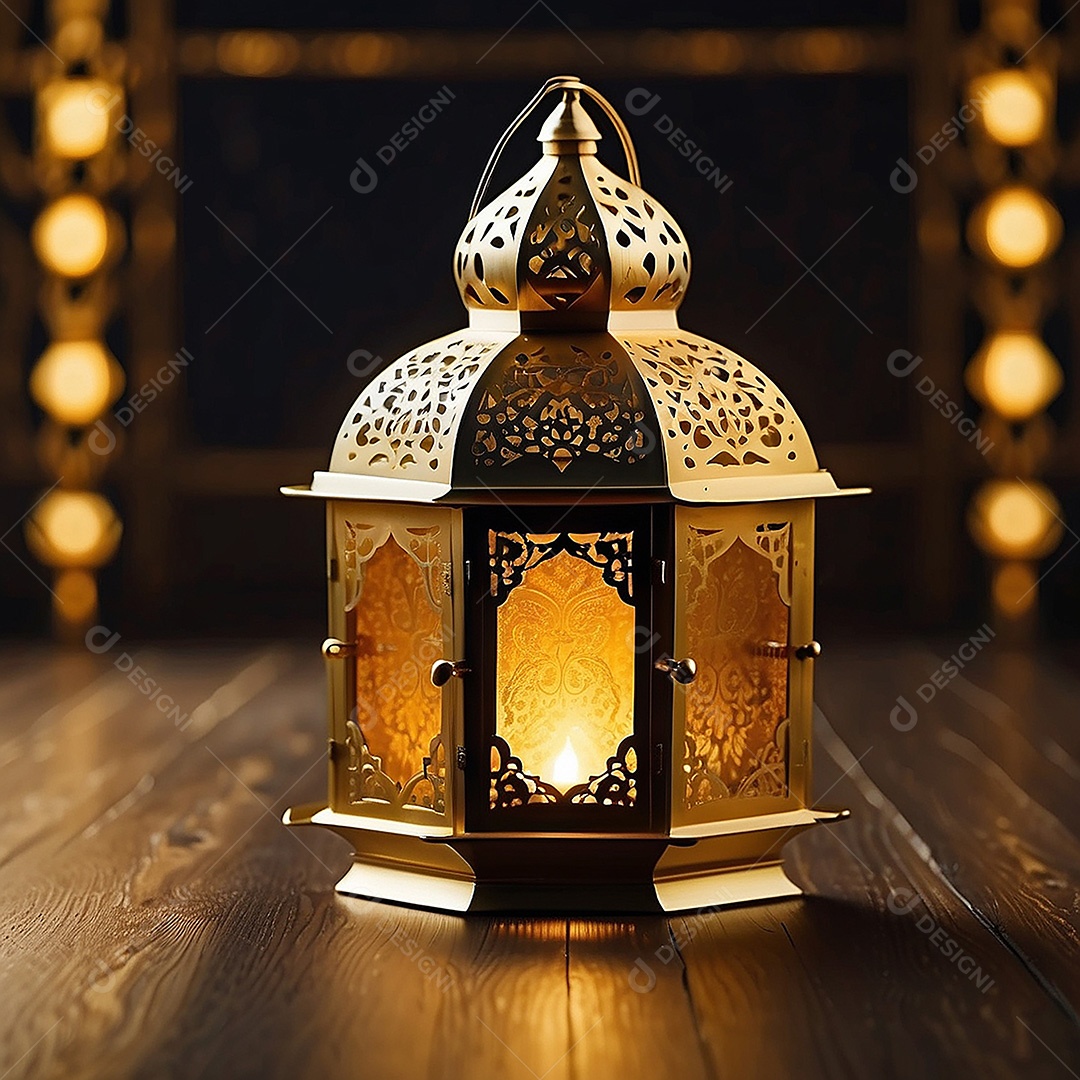 Lanterna islâmica de ouro padrão espaço vazio lua nuvens luzes
