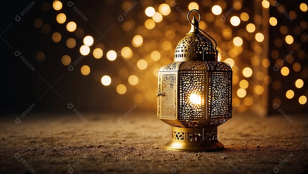 Lanterna islâmica de ouro padrão espaço vazio lua nuvens luzes