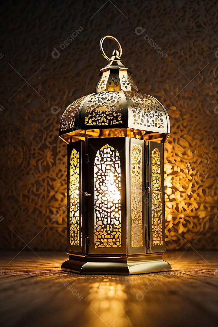 Lanterna islâmica de ouro padrão espaço vazio lua nuvens luzes