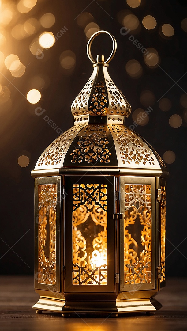 Lanterna islâmica de ouro padrão espaço vazio lua nuvens luzes