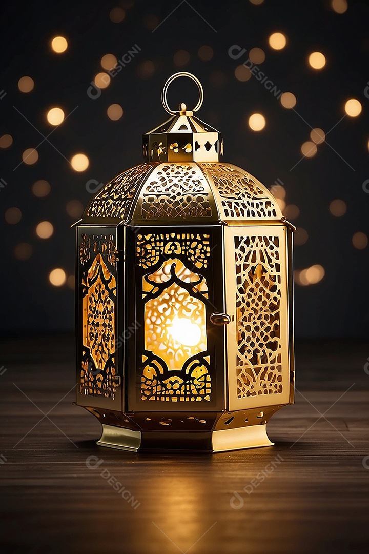 Lanterna islâmica de ouro padrão espaço vazio lua nuvens luzes