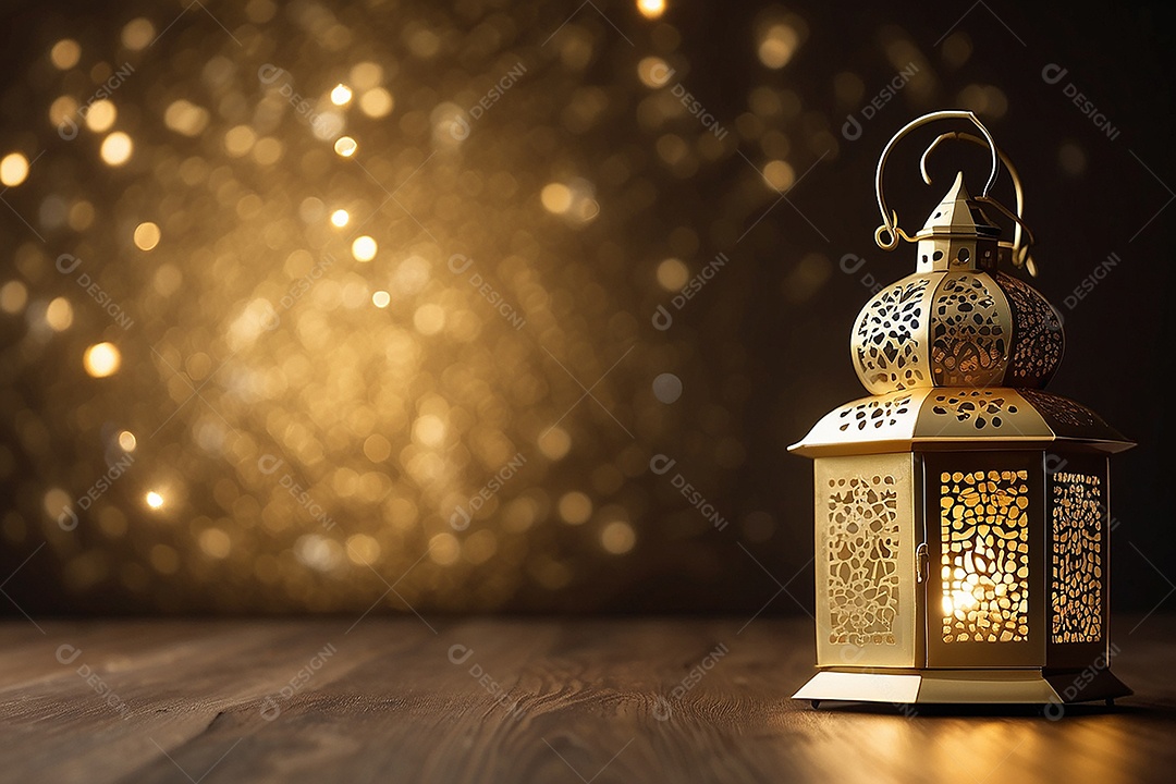 Lanterna islâmica de ouro padrão espaço vazio lua nuvens luzes