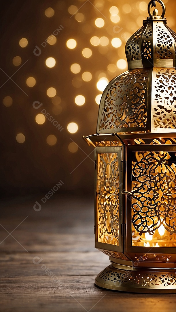 Lanterna islâmica de ouro padrão espaço vazio lua nuvens luzes