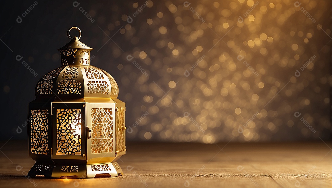 Lanterna islâmica de ouro padrão espaço vazio lua nuvens luzes