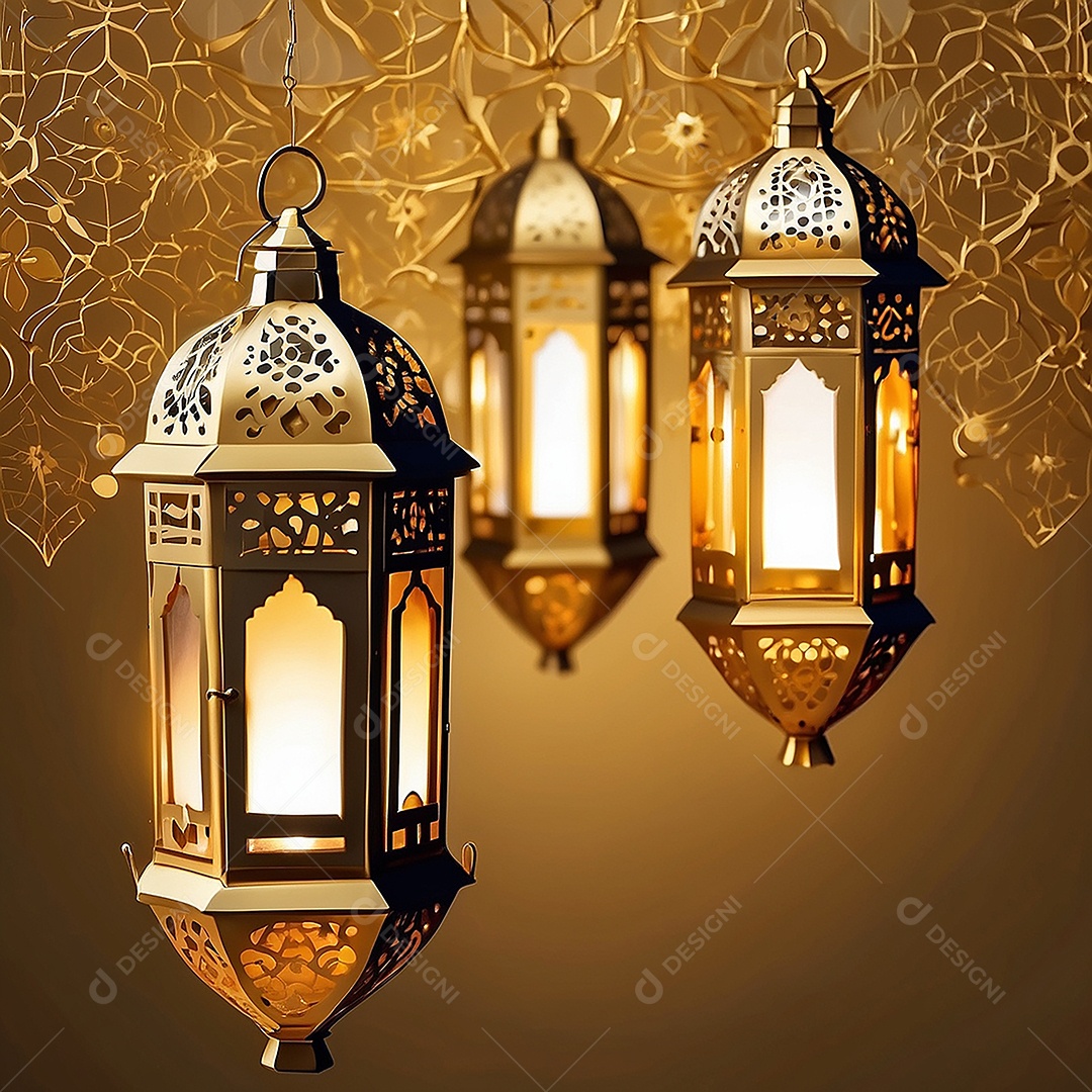Lanterna islâmica de ouro padrão espaço vazio lua nuvens luzes